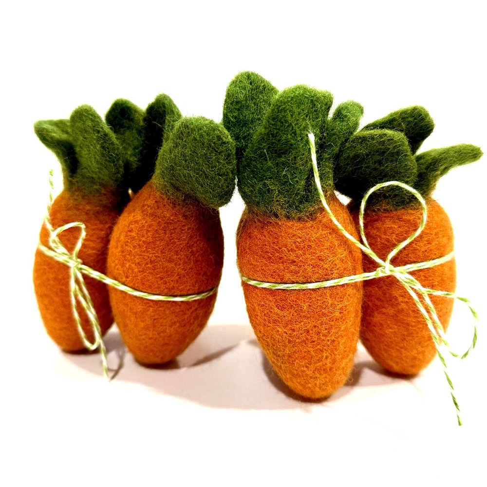 Felt Wool Carrot Vegetable Lot of 6 Rustic Cottagecore Folk Easter Spring Decor